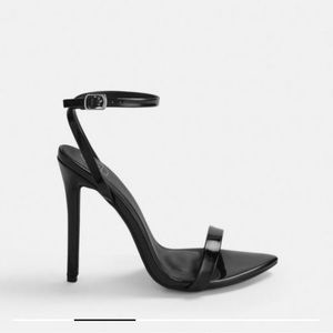 MISSGUIDED Black Patent Pointed Toe Barely There Heels